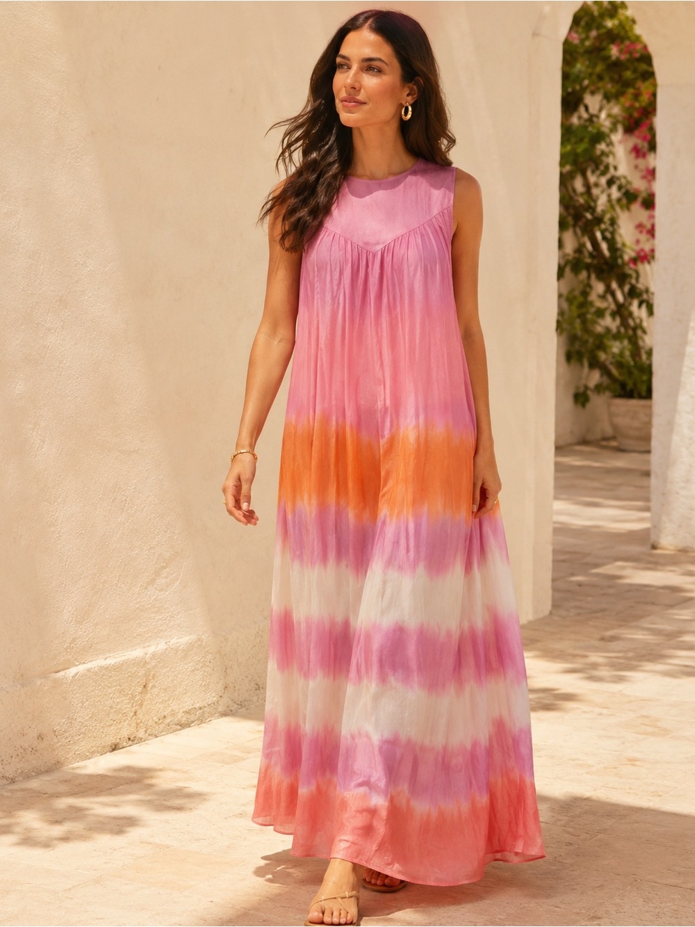 ZARA Pink Ombre Maxi Dress M Resort Vacation Boho Sundress